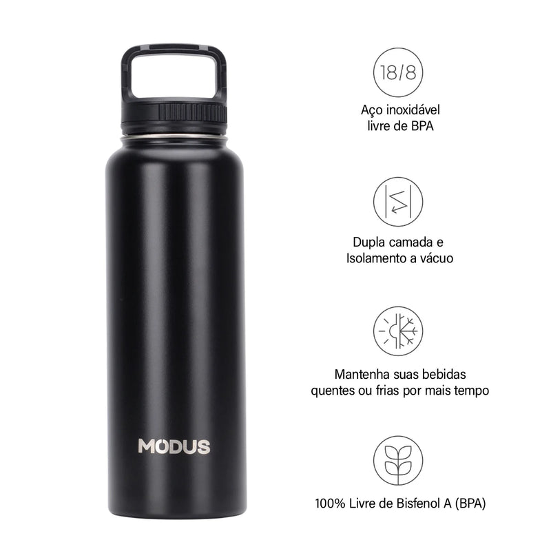 Garrafa térmica Modus em aço inox inoxidável de água esportivo ,com 2 tampas (bico e tampa com alça)