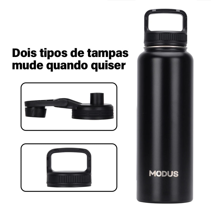 Garrafa térmica Modus em aço inox inoxidável de água esportivo ,com 2 tampas (bico e tampa com alça)